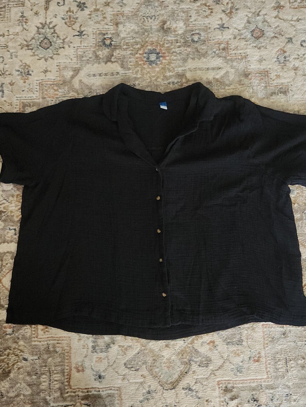 Old Navy Black Crinkle 100% Cotton Gauze Button Down Short Sleeve Top Size 3X